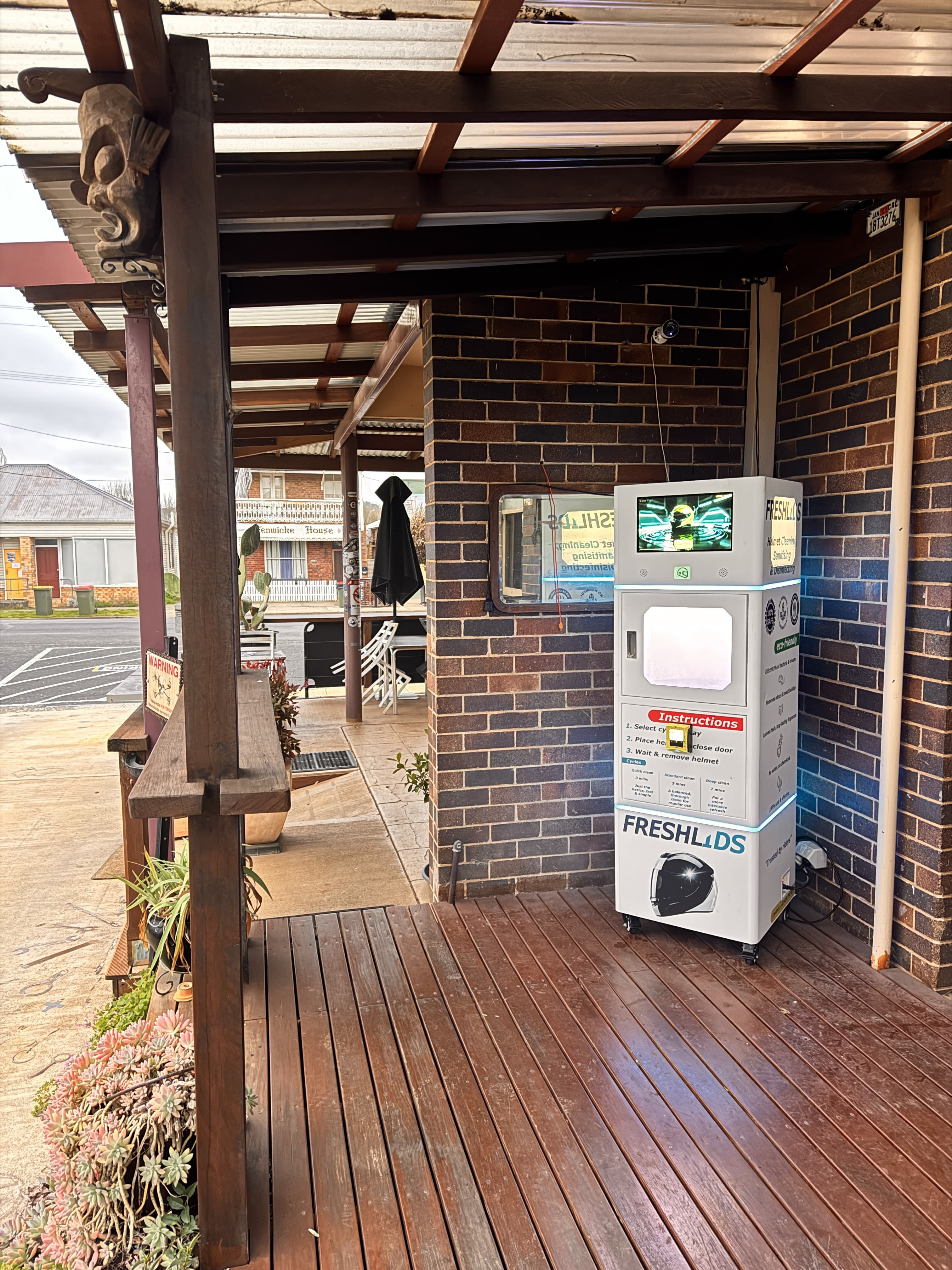 FreshLids machine on the front verandah at Walcha Royal Cafe & Accommodation